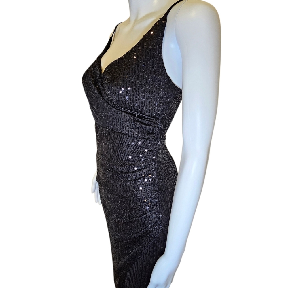 NWOT - Black Sequin Spaghetti Strap Maxi Gown - XS
